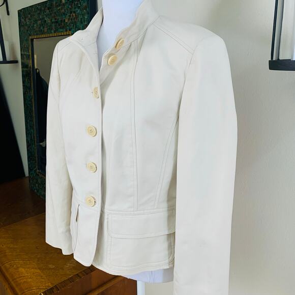 NEW Calvin Klein Size 12 Women's Cotton Blend Blazer jacket Beige Career - Picture 2 of 13